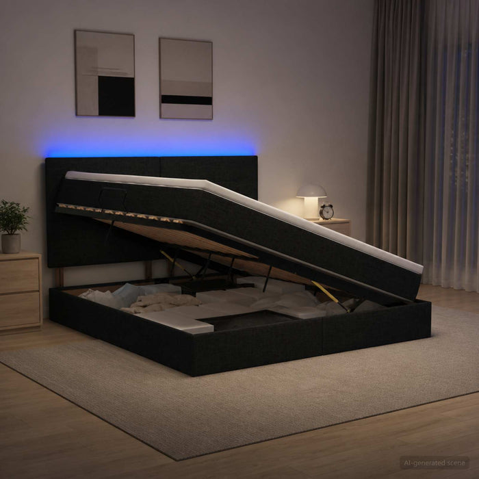 Pat cu LED și saltea Negru 140 x 190 cm Țesătură - WALTI WALTI