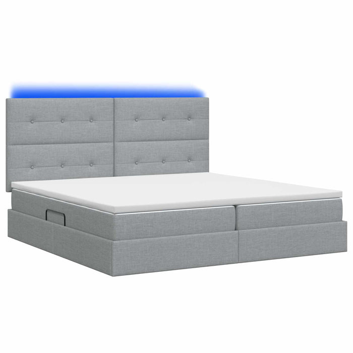 Pat cu LED și saltea Gri deschis 200 x 200 cm Țesătură WALTI