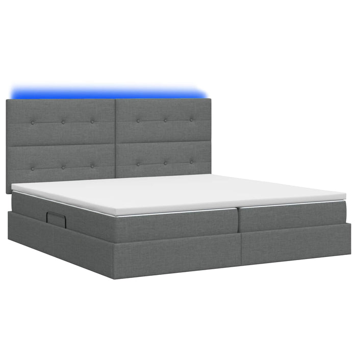Pat cu LED și saltea Gri închis 200 x 200 cm Țesătură WALTI