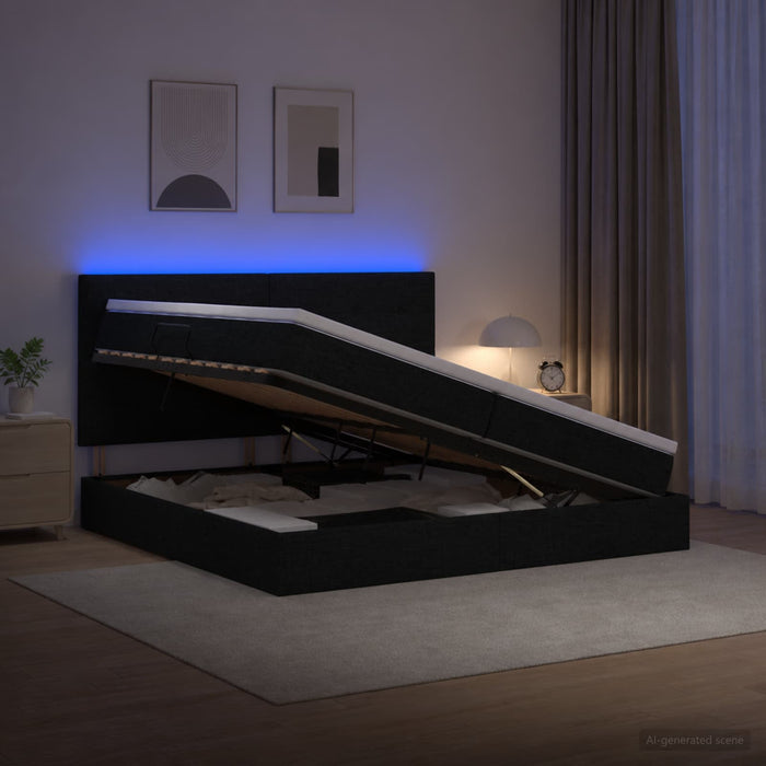 Pat cu LED și saltea Negru 200 x 200 cm Țesătură - WALTI WALTI