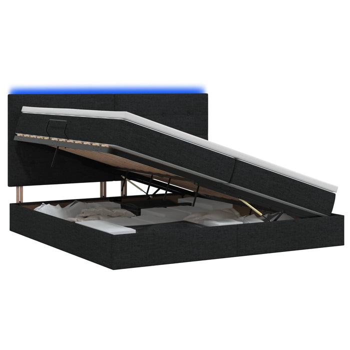 Pat cu LED și saltea Negru 200 x 200 cm Țesătură - WALTI WALTI