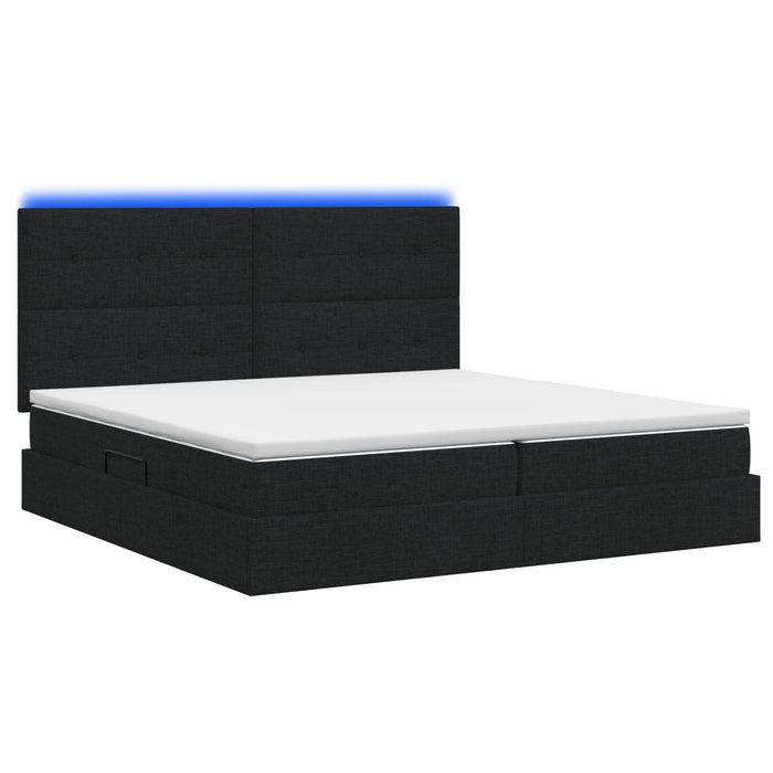 Pat cu LED și saltea Negru 200 x 200 cm Țesătură - WALTI WALTI