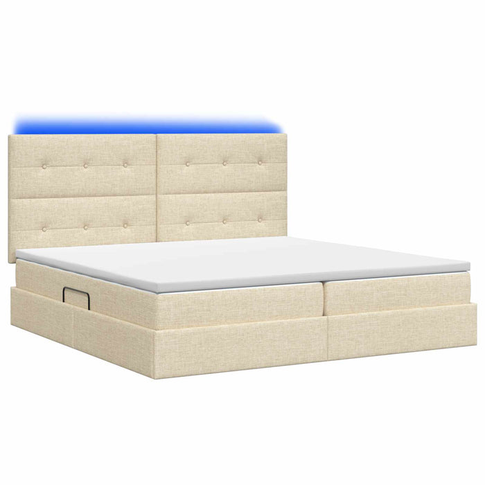 Pat cu LED și saltea Crem 200 x 200 cm Țesătură WALTI