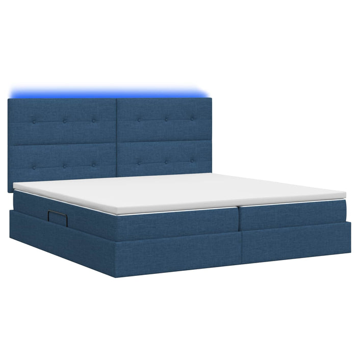 Pat cu LED și saltea albastru 200 x 200 cm Țesătură WALTI