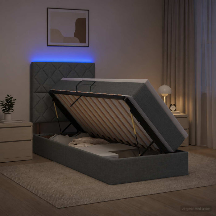 Pat cu LED și saltea Gri închis 100 x 200 cm Țesătură WALTI