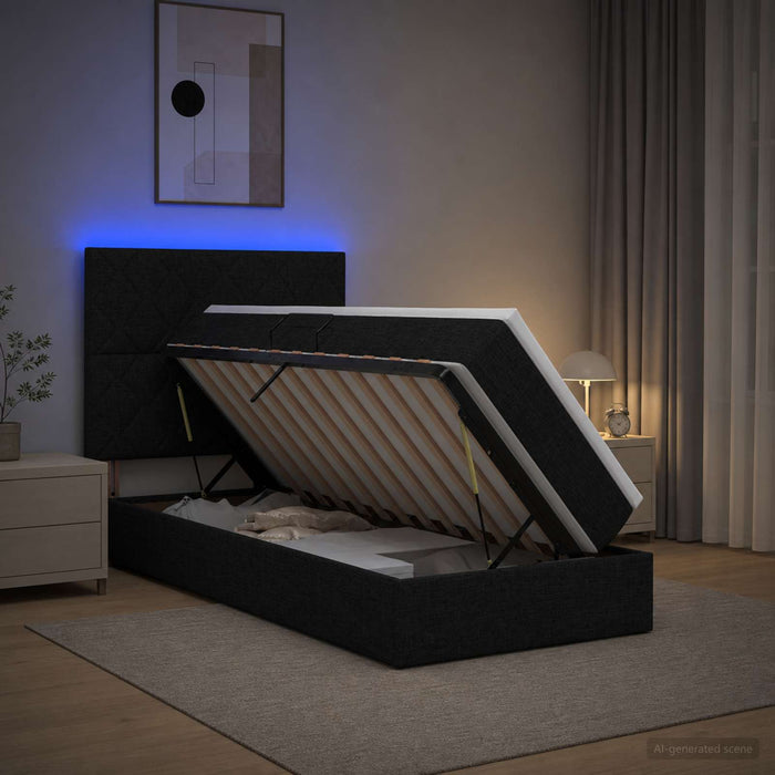Pat cu LED și saltea Negru 90 x 200 cm Țesătură - WALTI WALTI