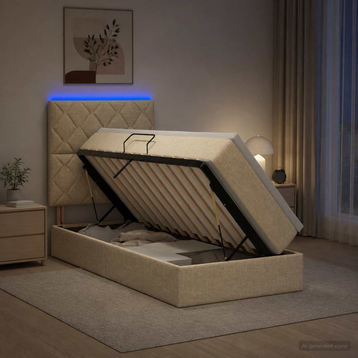 Pat cu LED și saltea Crem 90 x 200 cm Țesătură WALTI