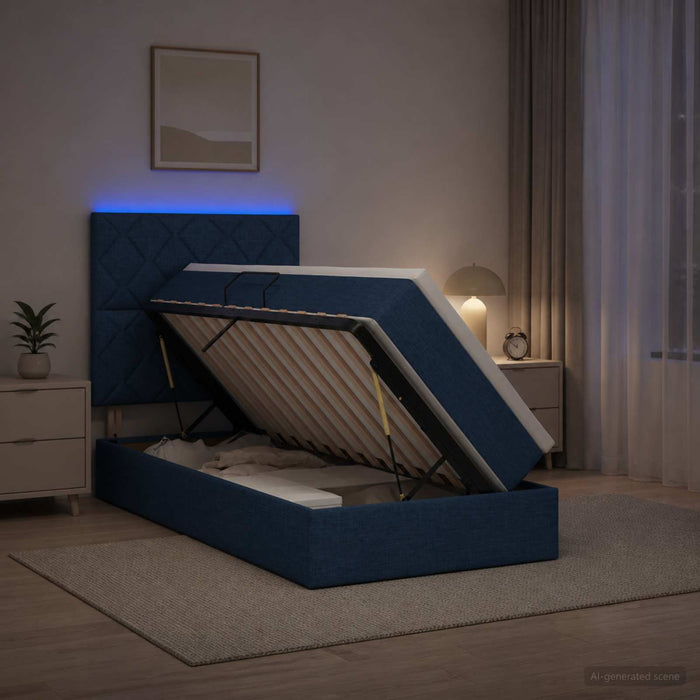 Pat cu LED și saltea albastru 90 x 200 cm Țesătură WALTI