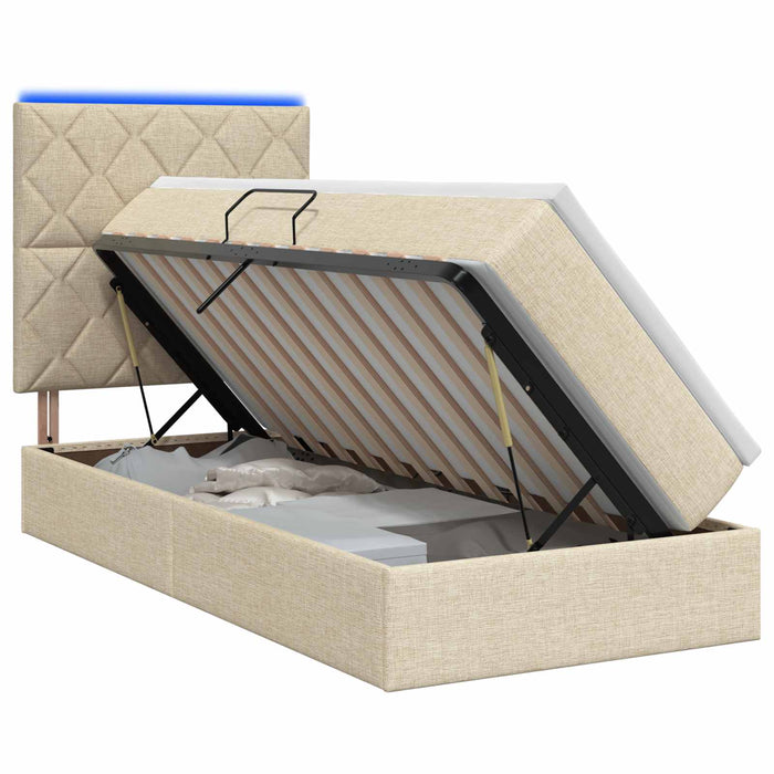 Pat cu LED și saltea Crem 100 x 200 cm Țesătură WALTI
