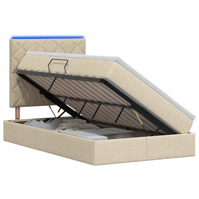 Pat cu LED și saltea Crem 120 x 190 cm Țesătură WALTI