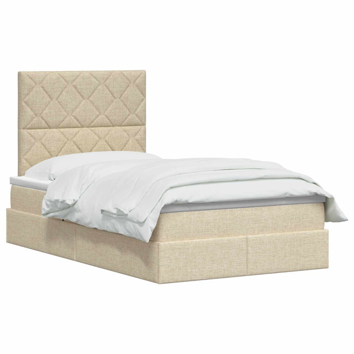 Pat cu LED și saltea Crem 120 x 190 cm Țesătură WALTI