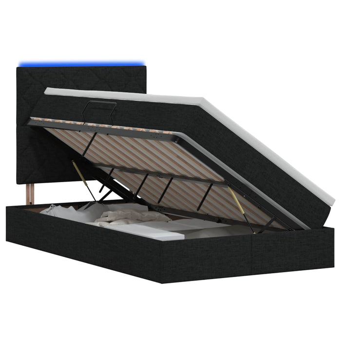 Pat cu LED și saltea Negru 120 x 200 cm Țesătură WALTI