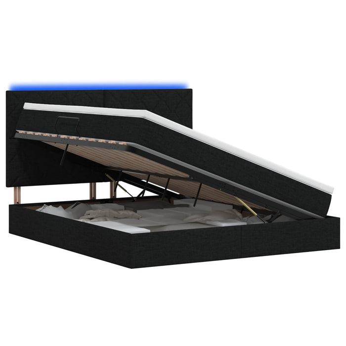 Pat cu LED și saltea Negru 140 x 190 cm Țesătură WALTI