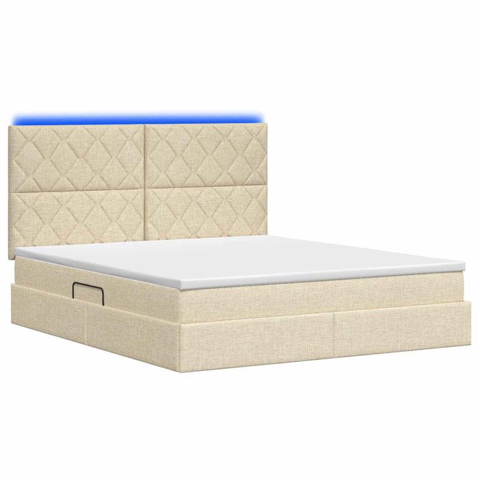 Pat cu LED și saltea Crem 160 x 200 cm Țesătură WALTI