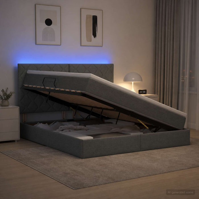 Pat cu LED și saltea Gri închis 160 x 200 cm Țesătură - WALTI WALTI