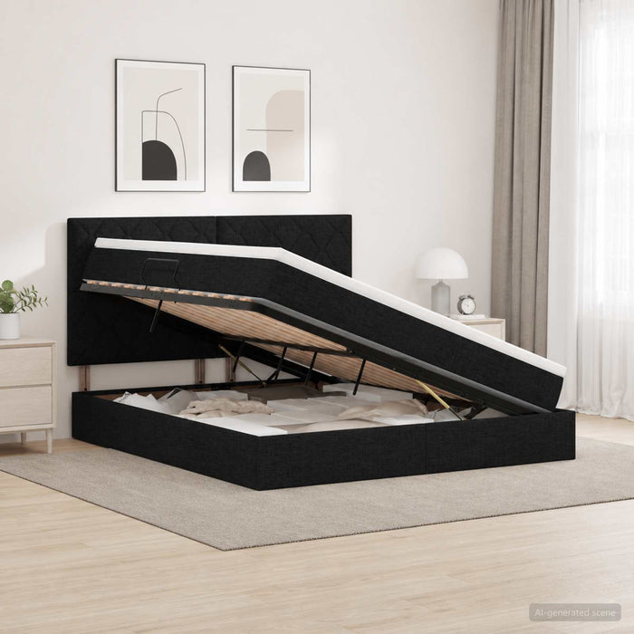 Pat cu LED și saltea Negru 140 x 190 cm Țesătură WALTI