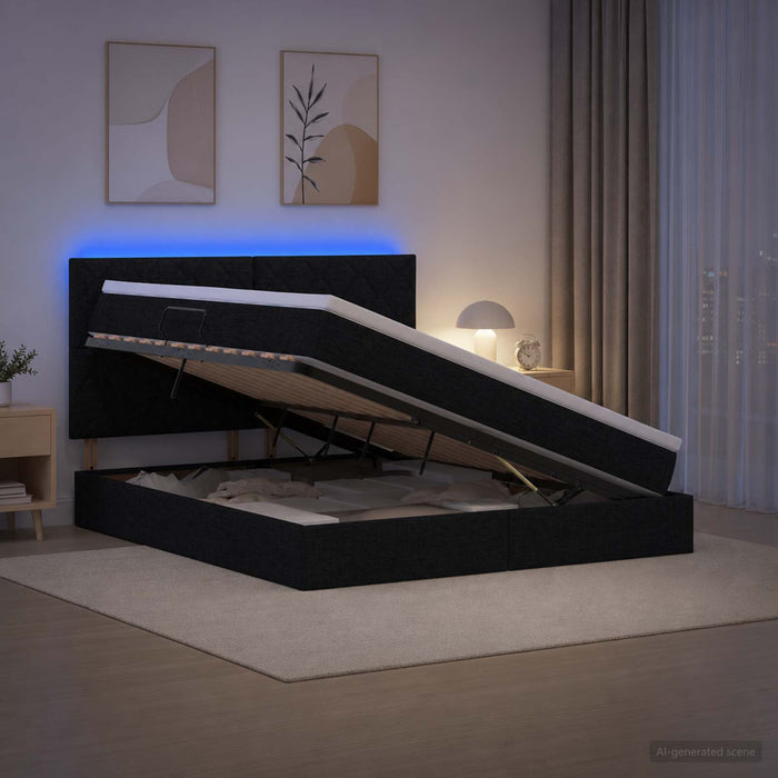 Pat cu LED și saltea Negru 140 x 190 cm Țesătură WALTI