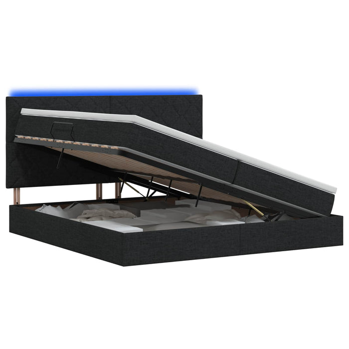 Pat cu LED și saltea Negru 200 x 200 cm Țesătură WALTI
