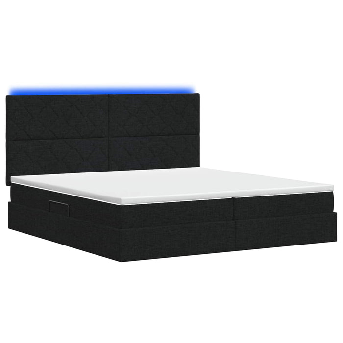 Pat cu LED și saltea Negru 200 x 200 cm Țesătură WALTI