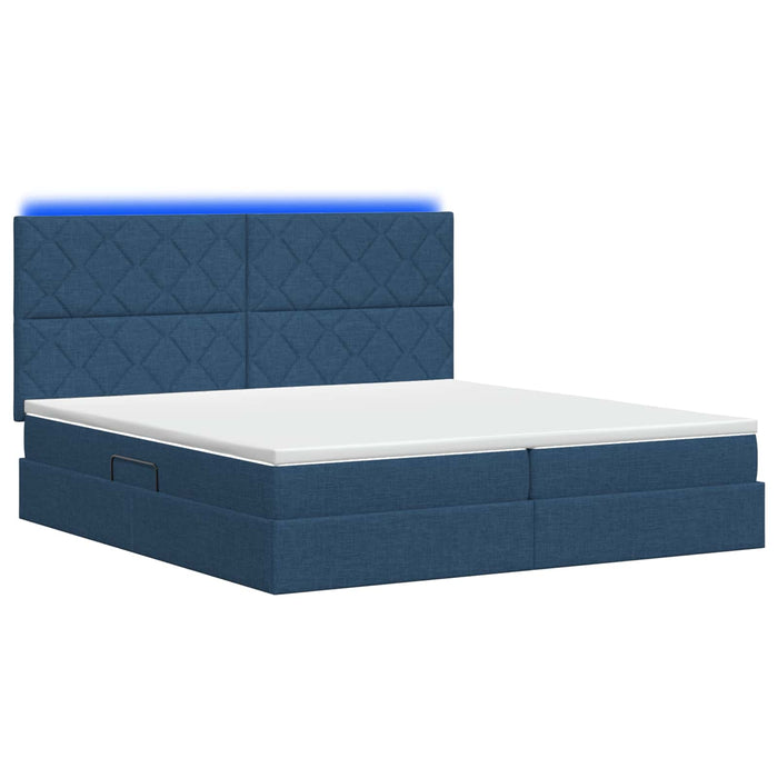 Pat cu LED și saltea albastru 200 x 200 cm Țesătură WALTI