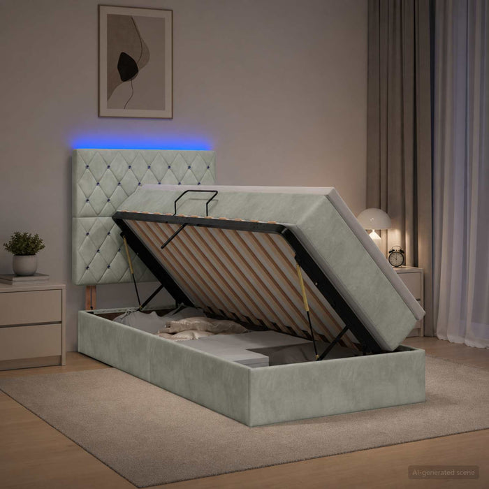 Pat cu LED și saltea Gri deschis 90 x 200 cm Catifea WALTI