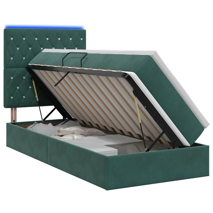 Pat cu LED și saltea Verde închis 90 x 190 cm Catifea WALTI