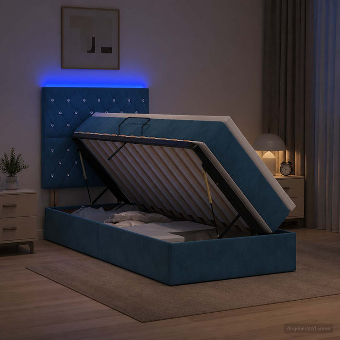 Pat cu LED și saltea Albastru închis 100 x 200 cm Catifea WALTI