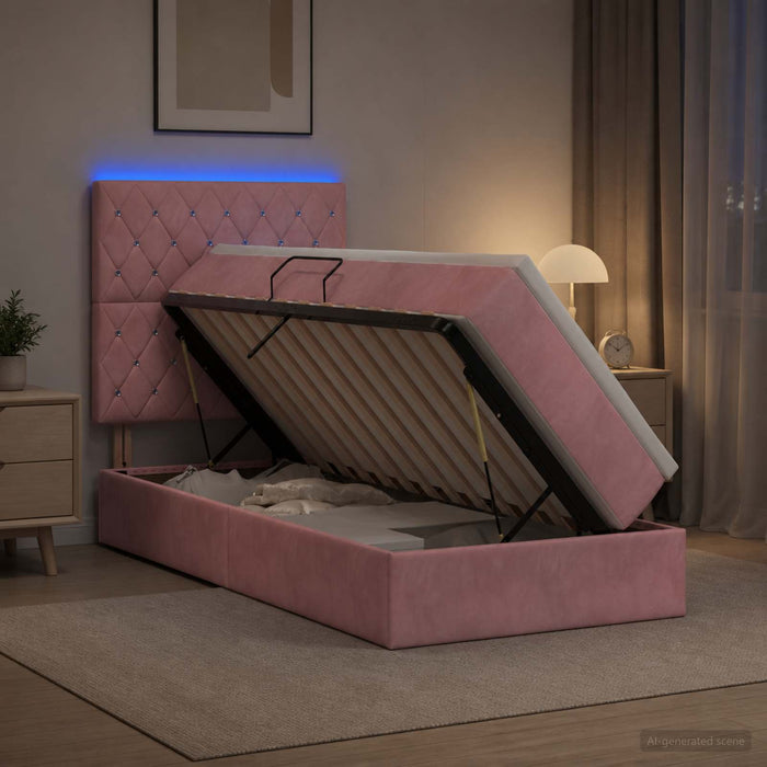 Pat cu LED și saltea Roz 90 x 200 cm Catifea WALTI