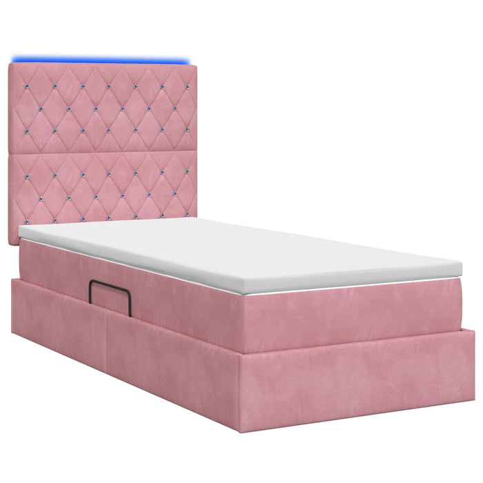 Pat cu LED și saltea Roz 90 x 190 cm Catifea WALTI