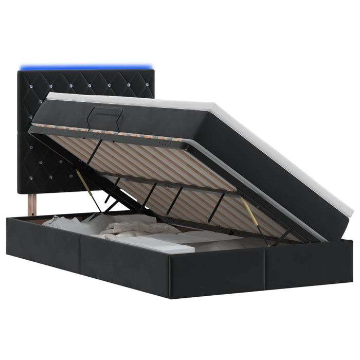 Pat cu LED și saltea Negru 120 x 190 cm Catifea WALTI