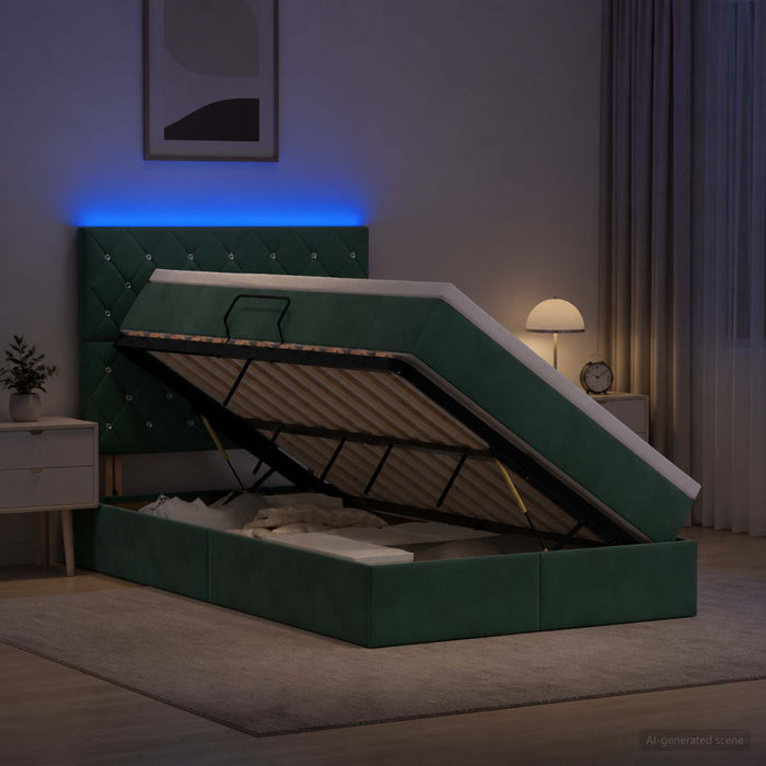 Pat cu LED și saltea Verde închis 120 x 200 cm Catifea WALTI