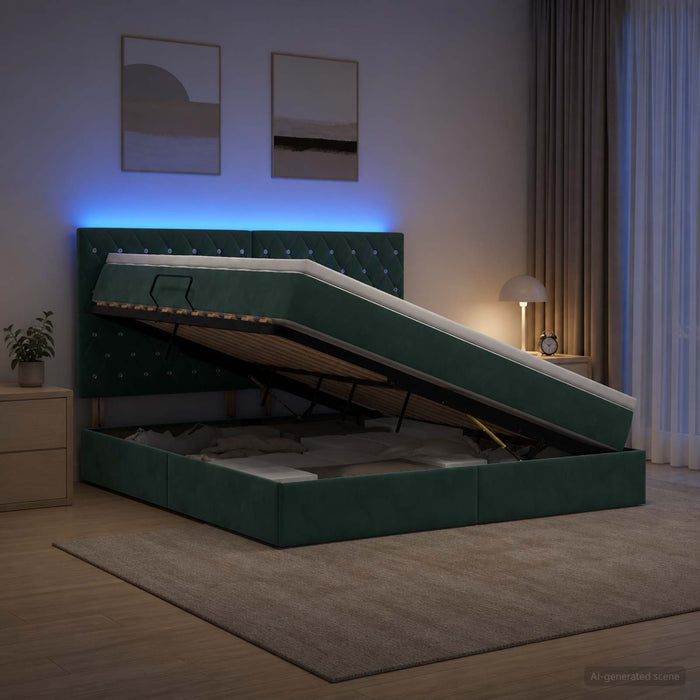 Pat cu LED și saltea Verde închis 180 x 200 cm Catifea WALTI