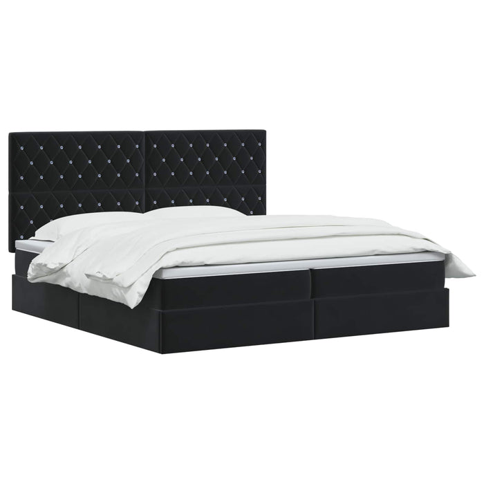 Pat cu LED și saltea Negru 200 x 200 cm Catifea WALTI