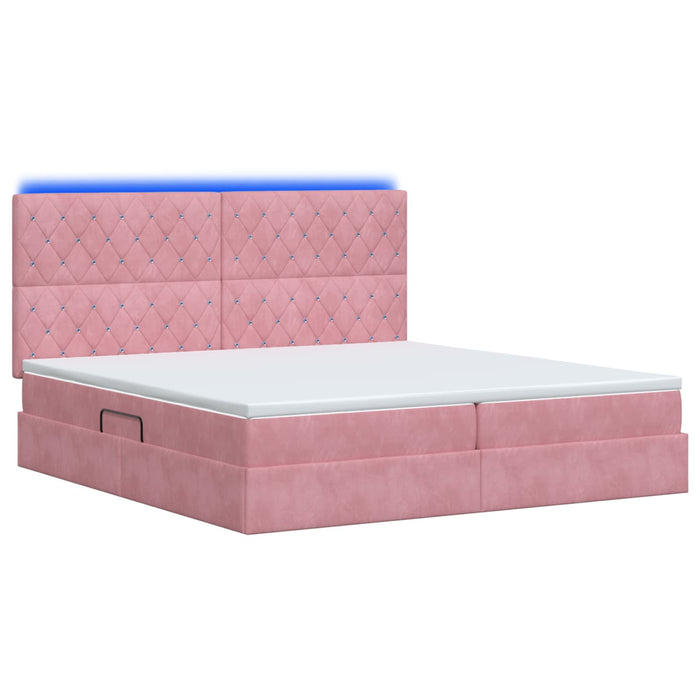 Pat cu LED și saltea Roz 200 x 200 cm Catifea WALTI