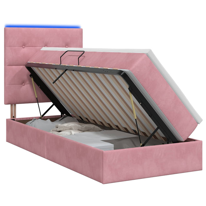 Pat cu LED și saltea Roz 90 x 190 cm Catifea WALTI