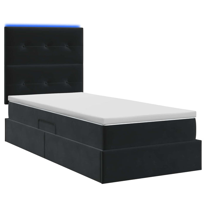 Pat cu LED și saltea Negru 90 x 200 cm Catifea WALTI