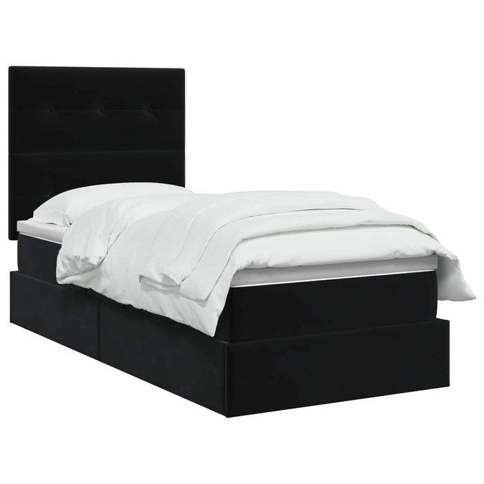 Pat cu LED și saltea Negru 100 x 200 cm Catifea WALTI
