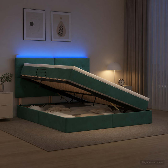 Pat cu LED și saltea Verde închis 160 x 200 cm Catifea WALTI