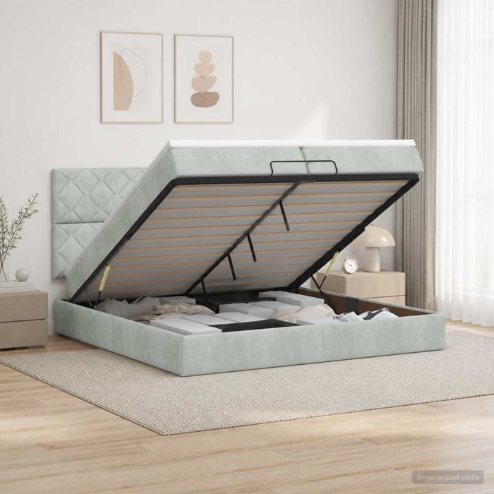 Pat ottoman cu saltea Gri deschis 200 x 200 cm Catifea WALTI