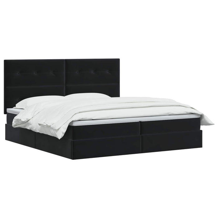Pat cu LED și saltea Negru 200 x 200 cm Catifea WALTI