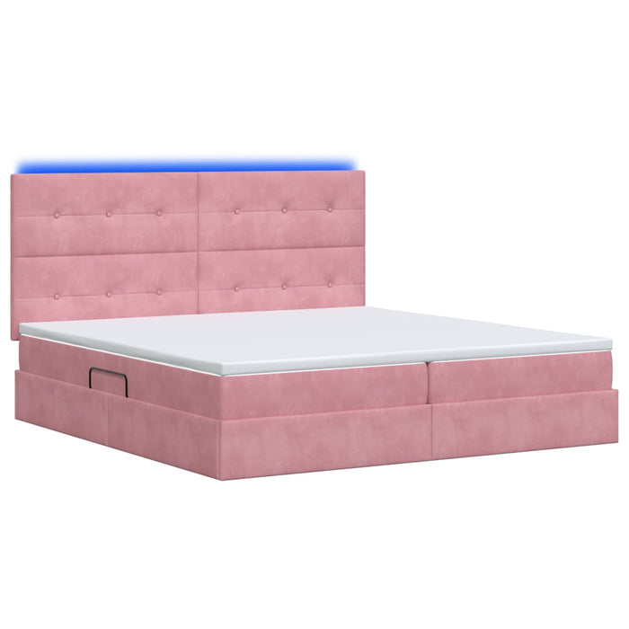 Pat cu LED și saltea Roz 200 x 200 cm Catifea WALTI