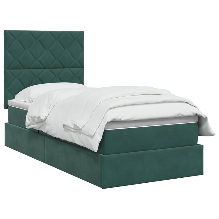 Pat cu LED și saltea Verde închis 90 x 190 cm Catifea WALTI