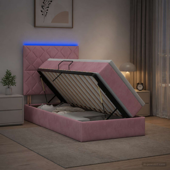 Pat cu LED și saltea Roz 100 x 200 cm Catifea WALTI