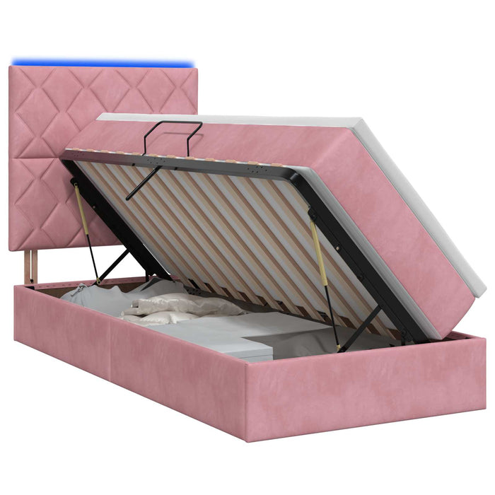 Pat cu LED și saltea Roz 90 x 190 cm Catifea WALTI