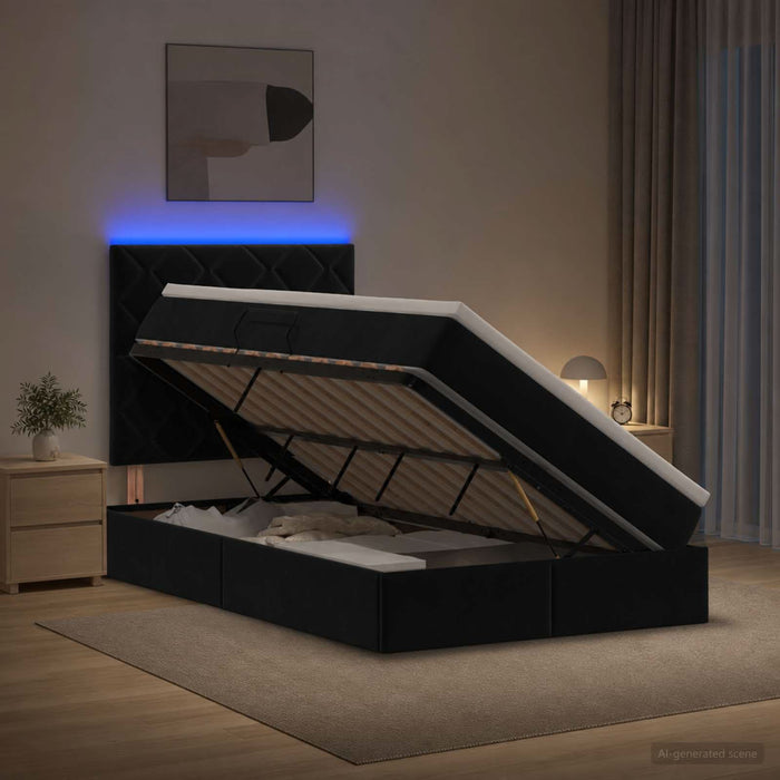Pat cu LED și saltea Negru 120 x 200 cm Catifea WALTI