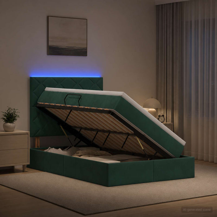 Pat cu LED și saltea Verde închis 120 x 200 cm Catifea WALTI