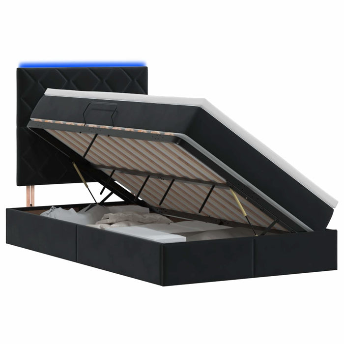 Pat cu LED și saltea Negru 120 x 200 cm Catifea WALTI