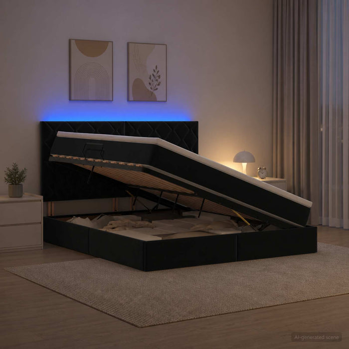 Pat cu LED și saltea Negru 140 x 190 cm Catifea WALTI