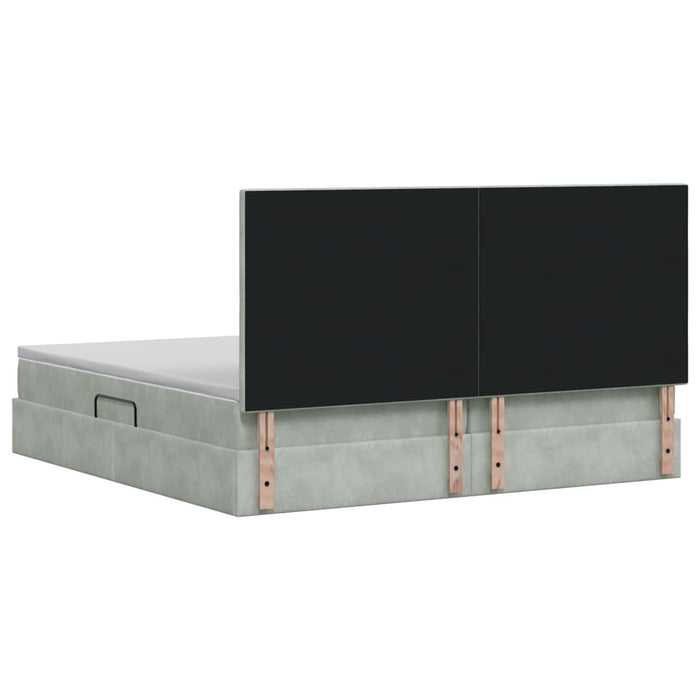 Pat cu LED și saltea Gri deschis 200 x 200 cm Catifea WALTI