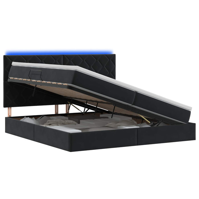 Pat cu LED și saltea Negru 200 x 200 cm Catifea WALTI